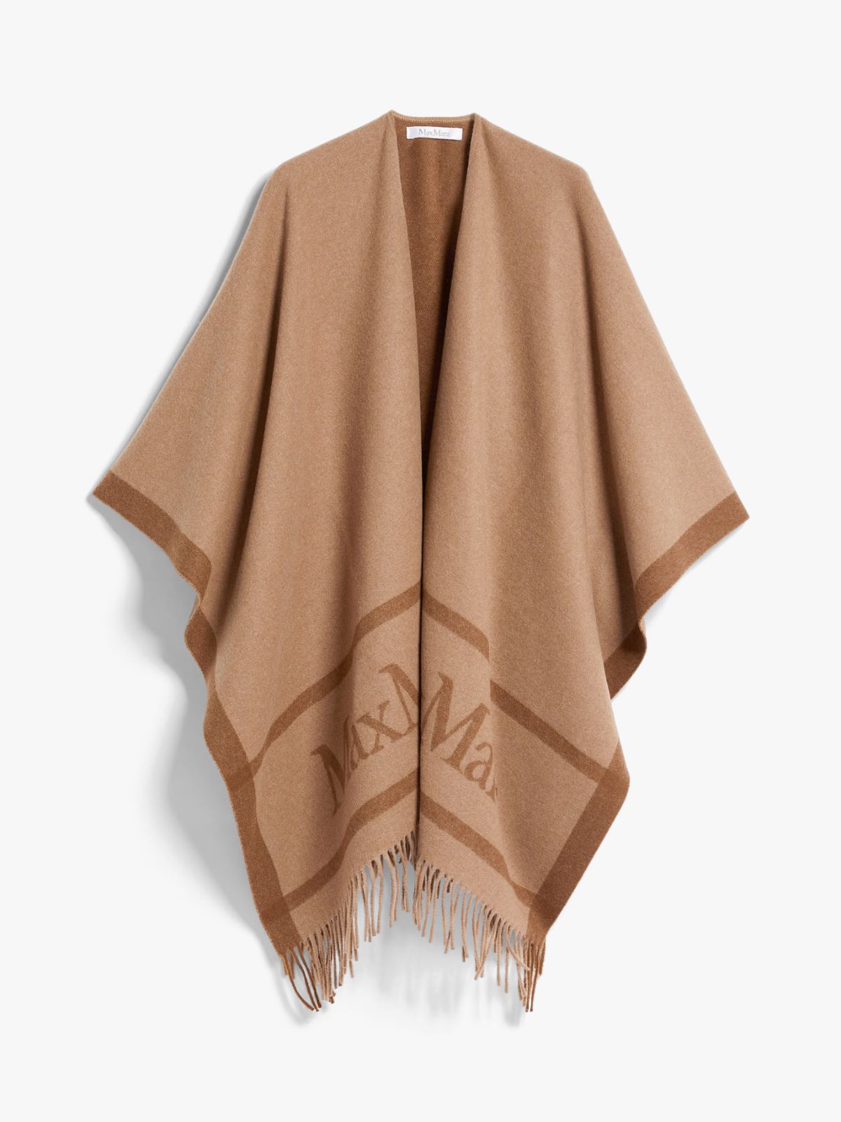 Jacquard logo-decorated wool poncho