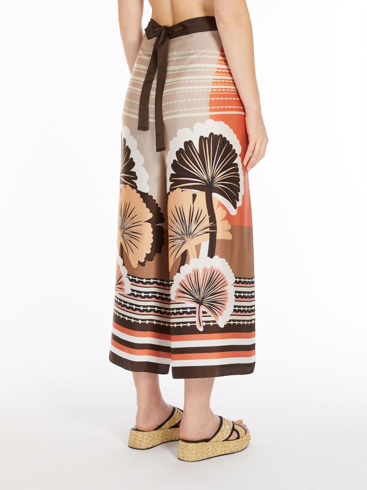 Printed satin pareo trousers