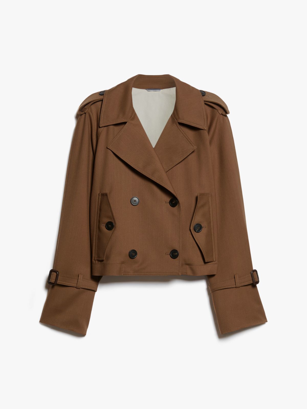 Short water-repellent gabardine trench coat