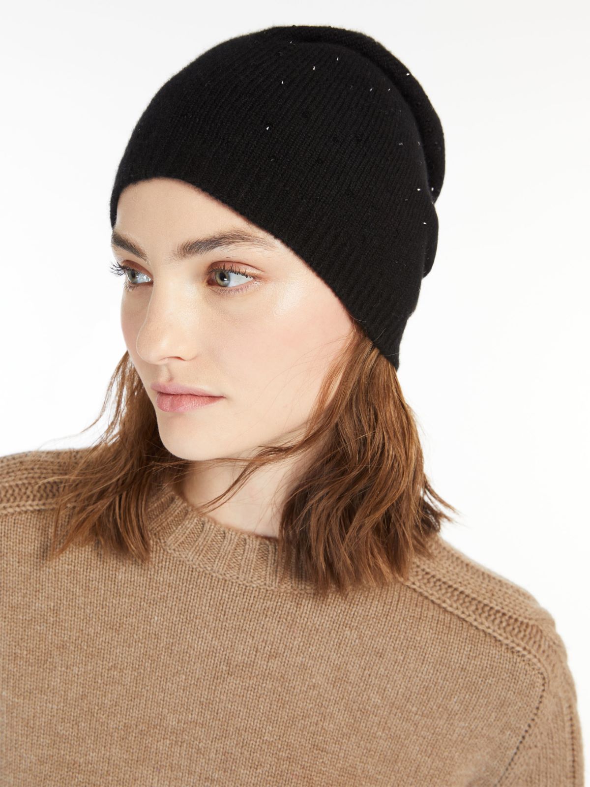 Cashmere and rhinestone beanie