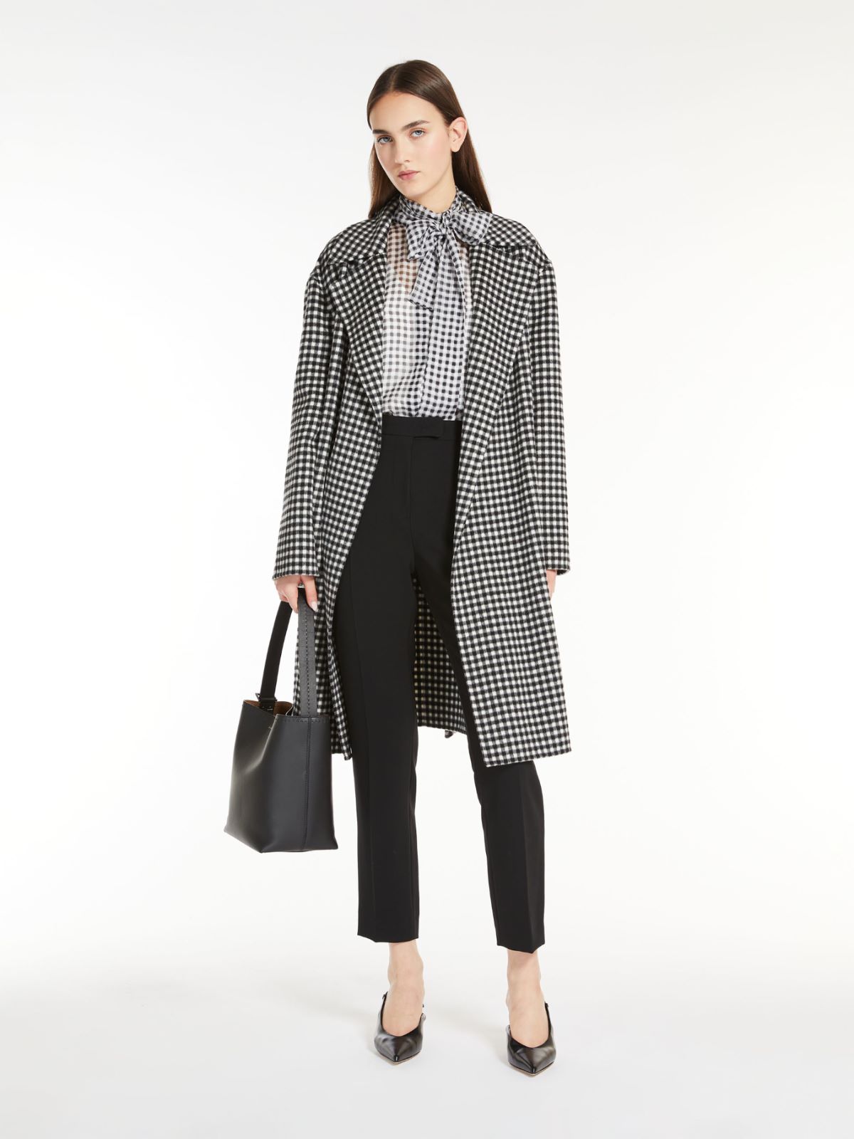Gingham wool robe coat