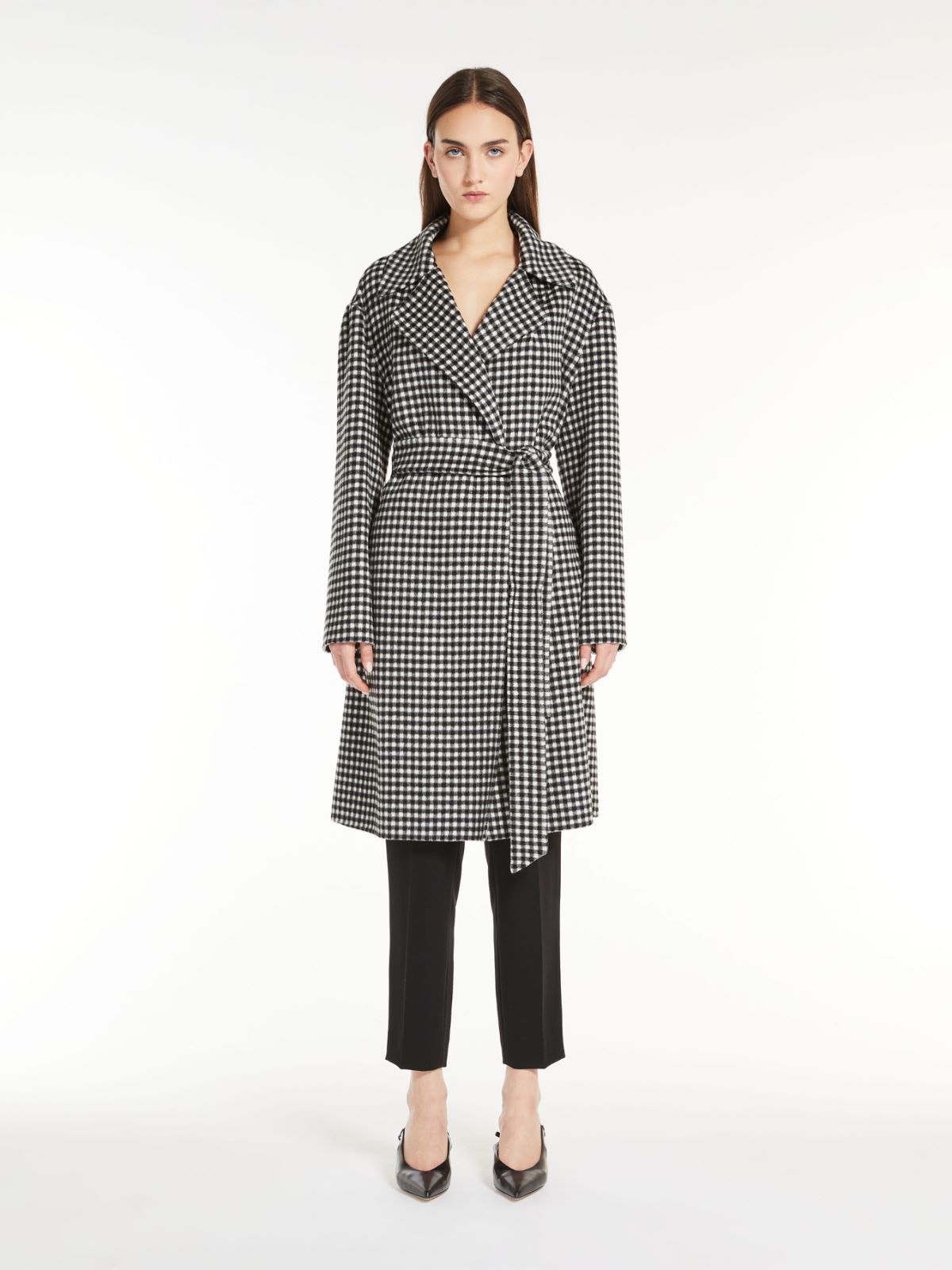 Gingham wool robe coat