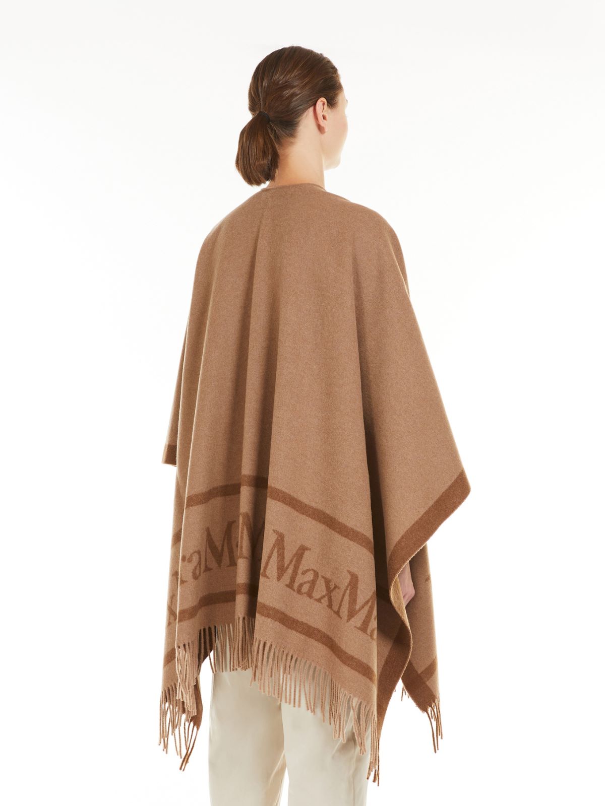 Jacquard logo-decorated wool poncho