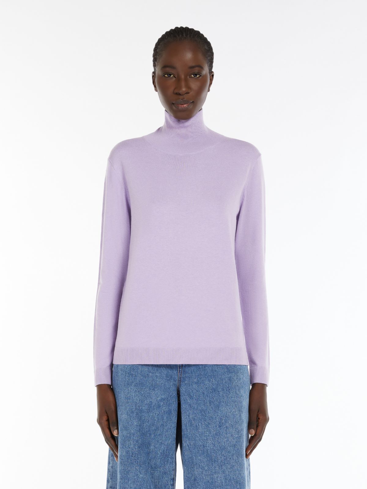 Silk and wool polo-neck sweater