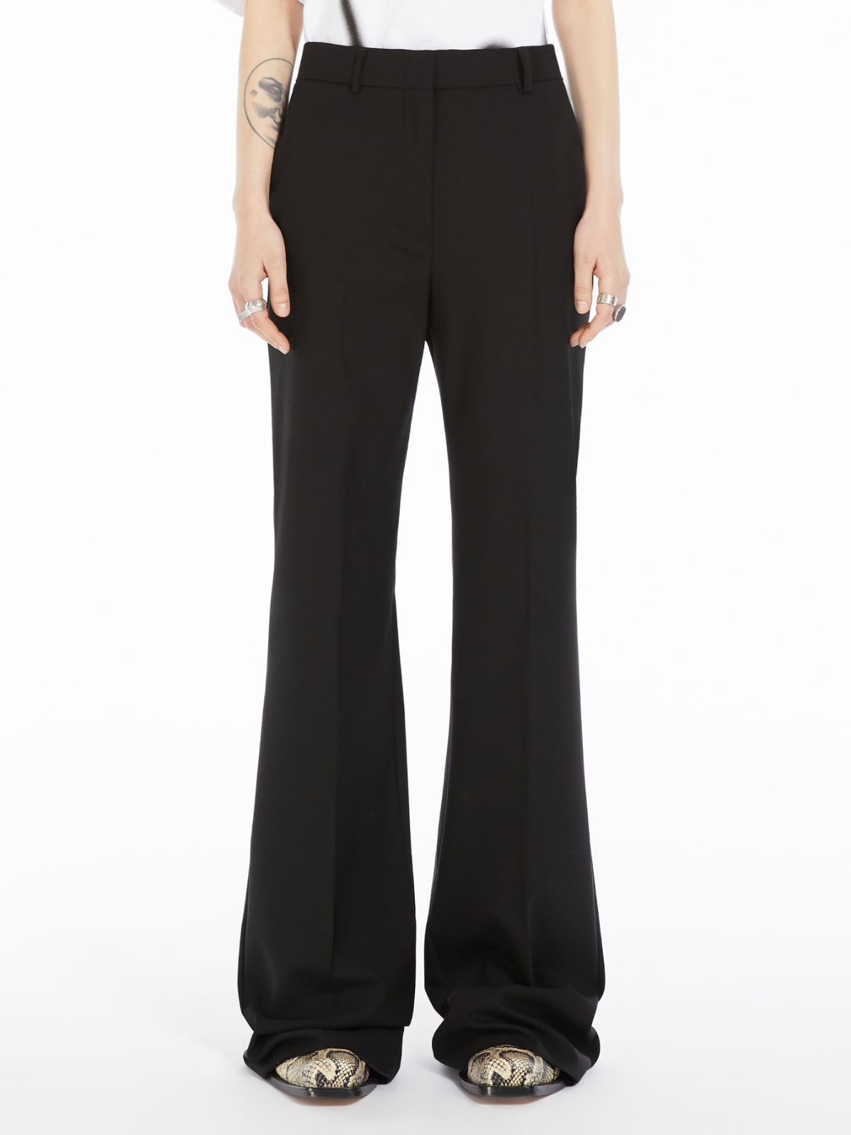 Flared stretch wool trousers