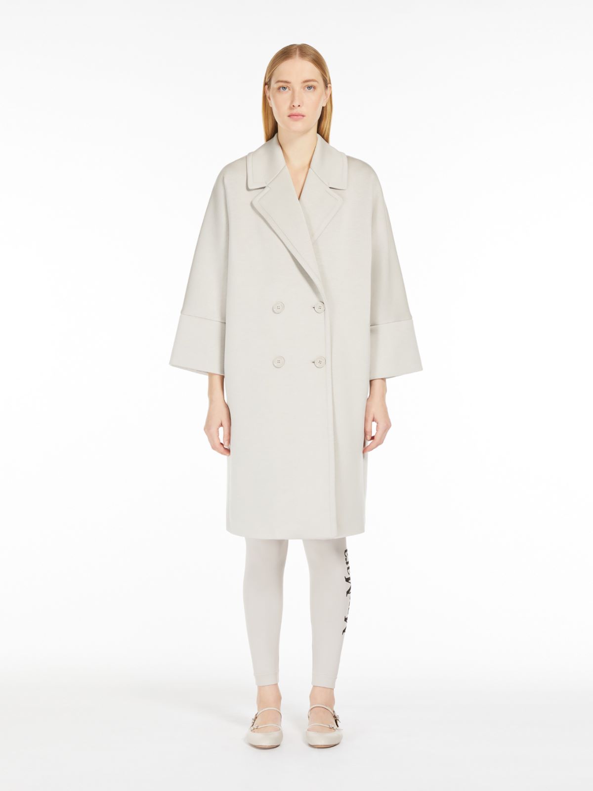 Double-breasted coat in scuba jersey