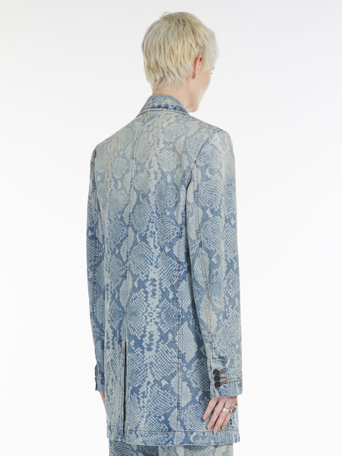 Denim blazer with python print