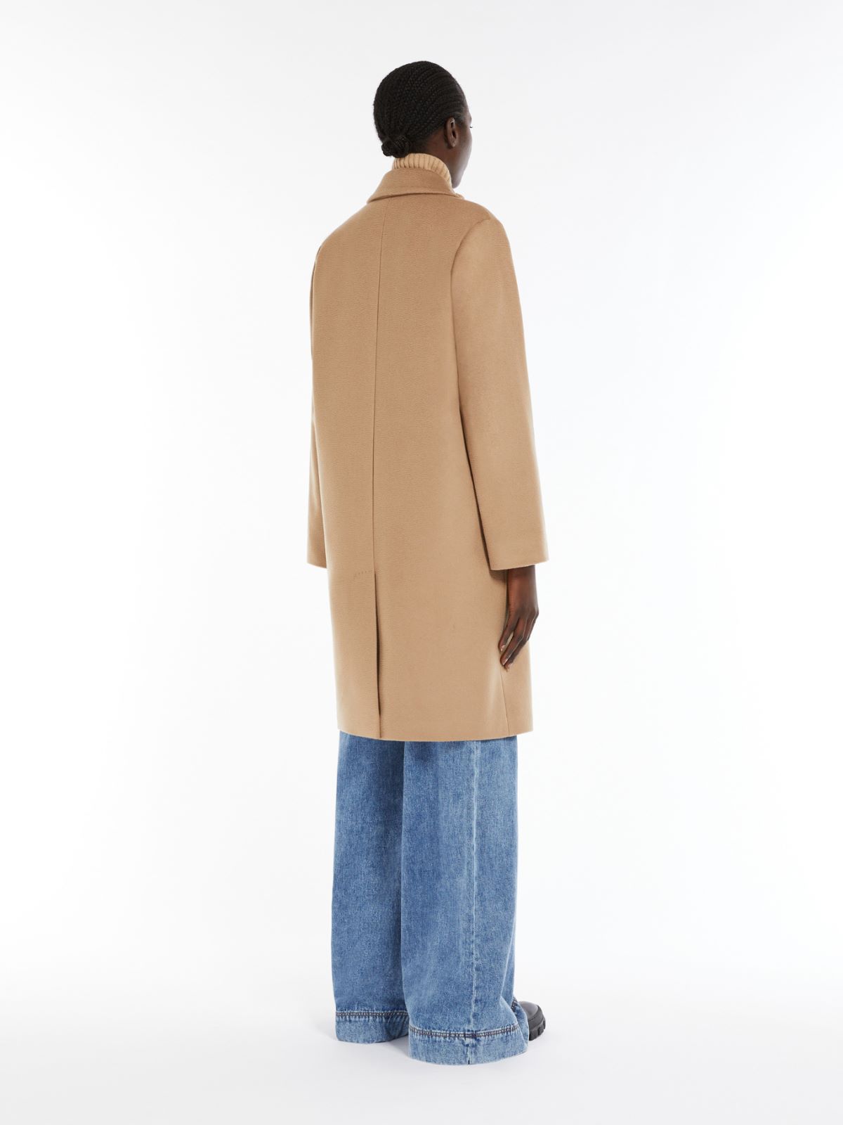 Double-breasted wool broadcloth coat