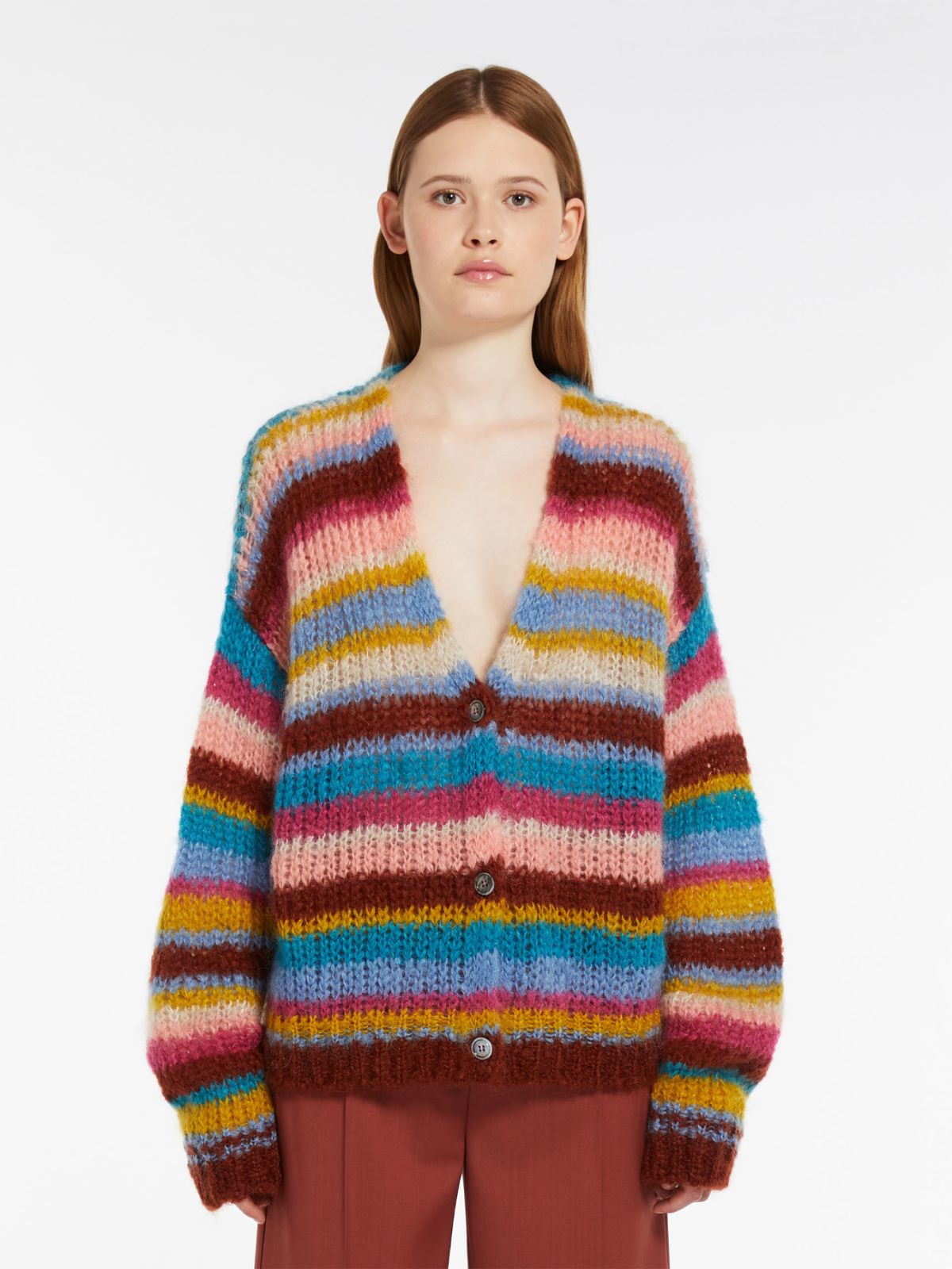 Oversized rib-knit mohair cardigan