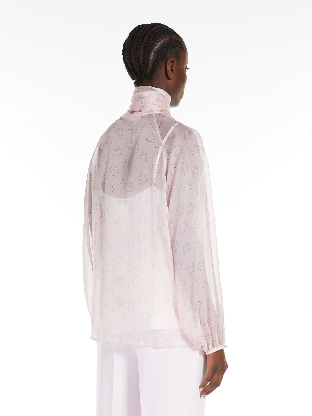 Printed silk blouse with bow