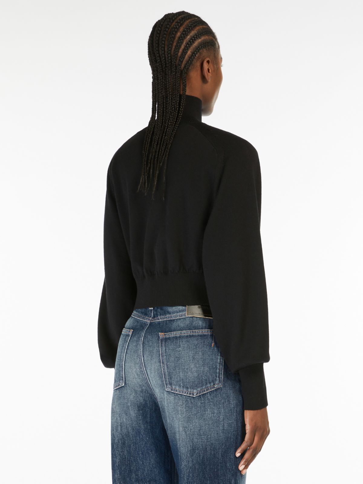 Cropped mock polo-neck sweater