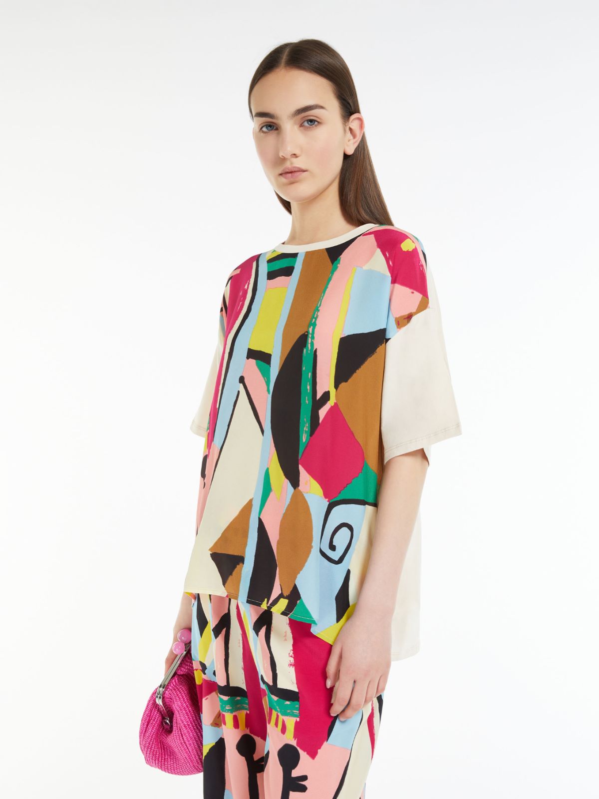 Jersey and crepe T-shirt