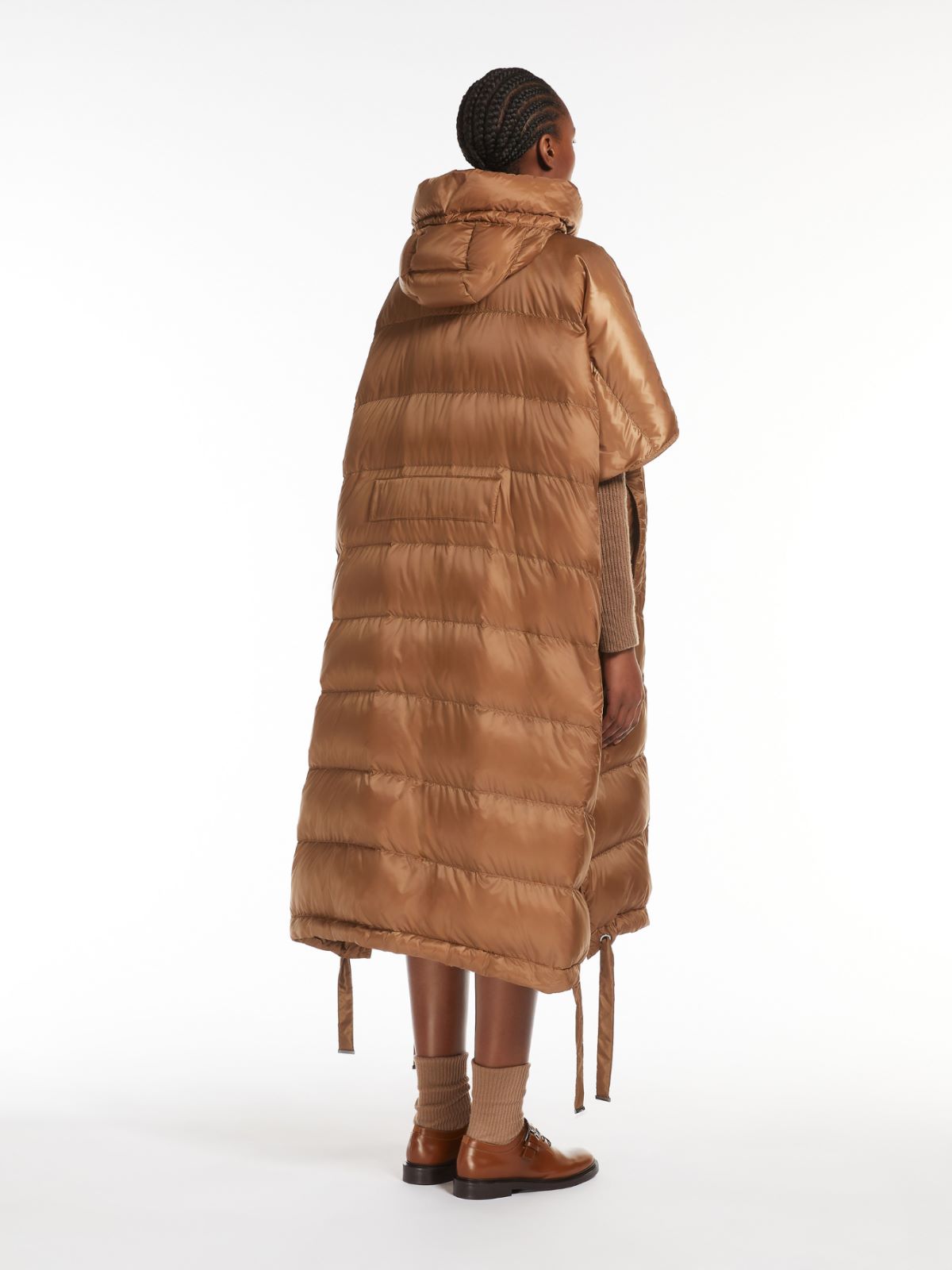 Long cape in water-repellent canvas