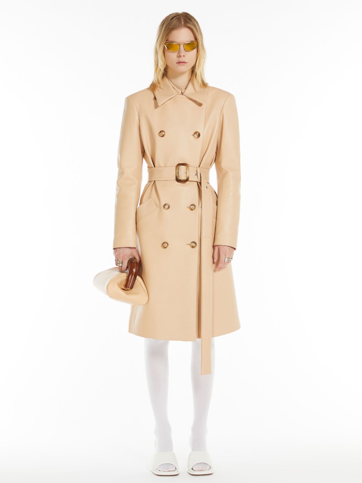 Nappa leather trench coat