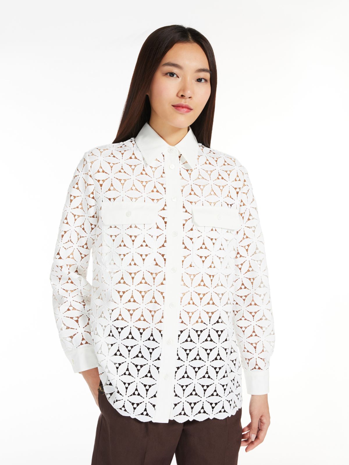 Macramé and poplin shirt