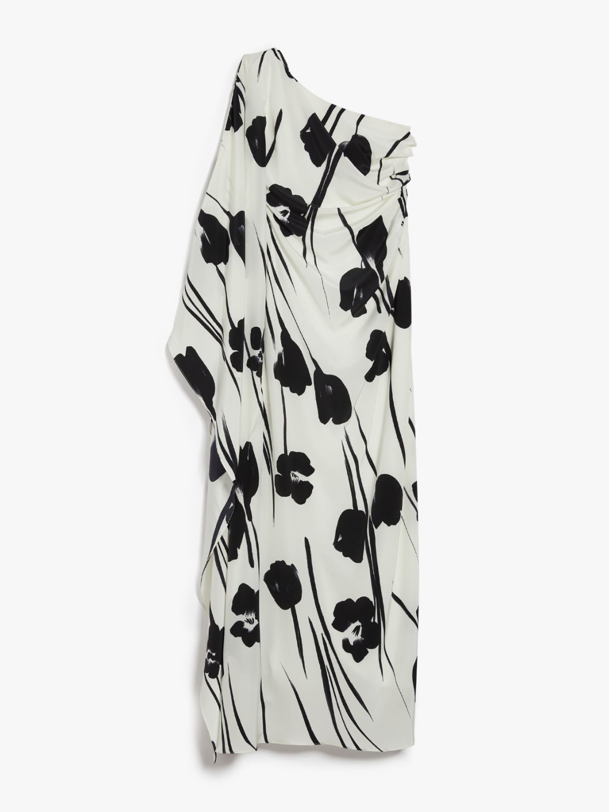 Printed silk one-shoulder dress
