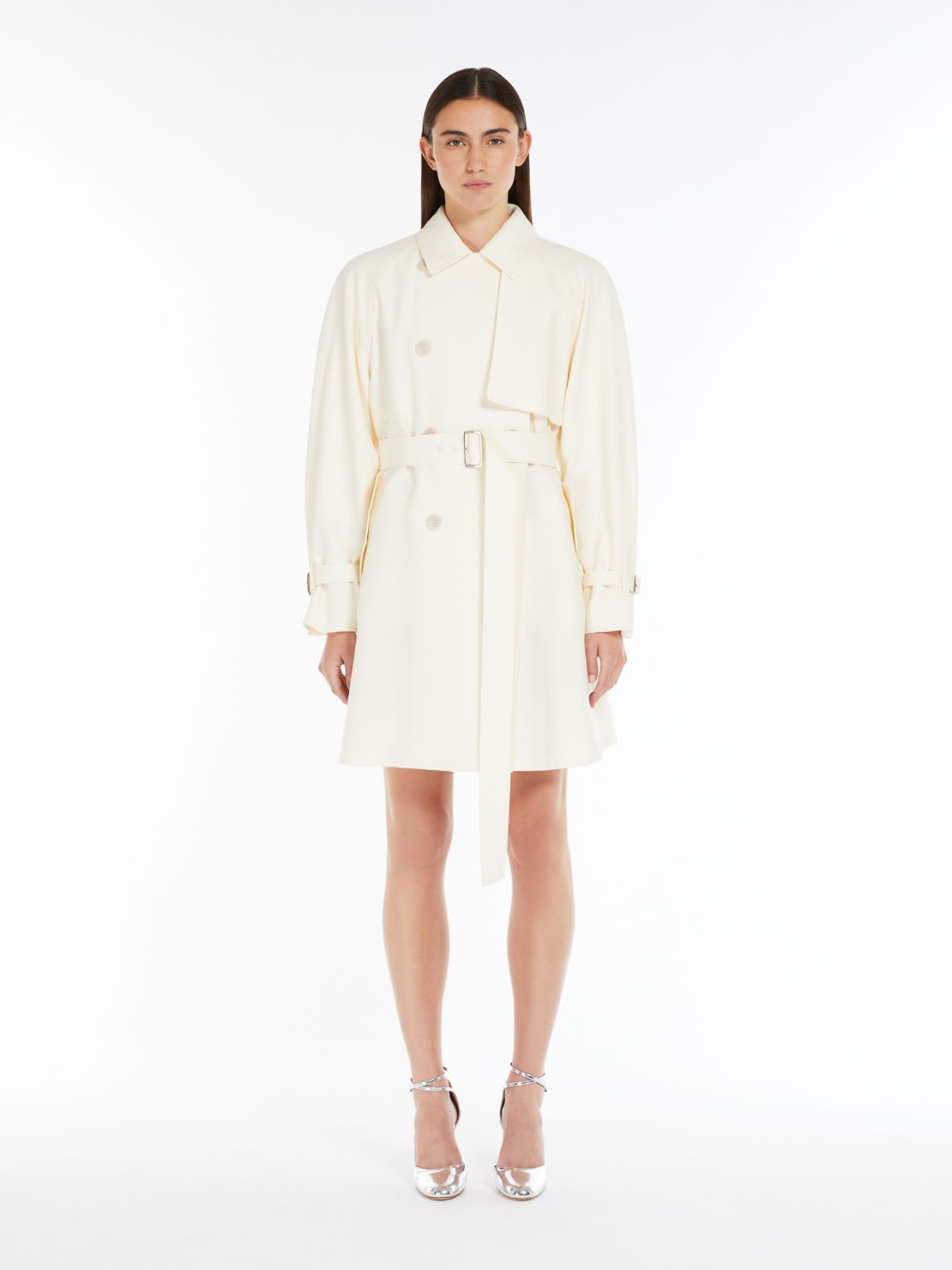 Flared trench coat in wool and silk