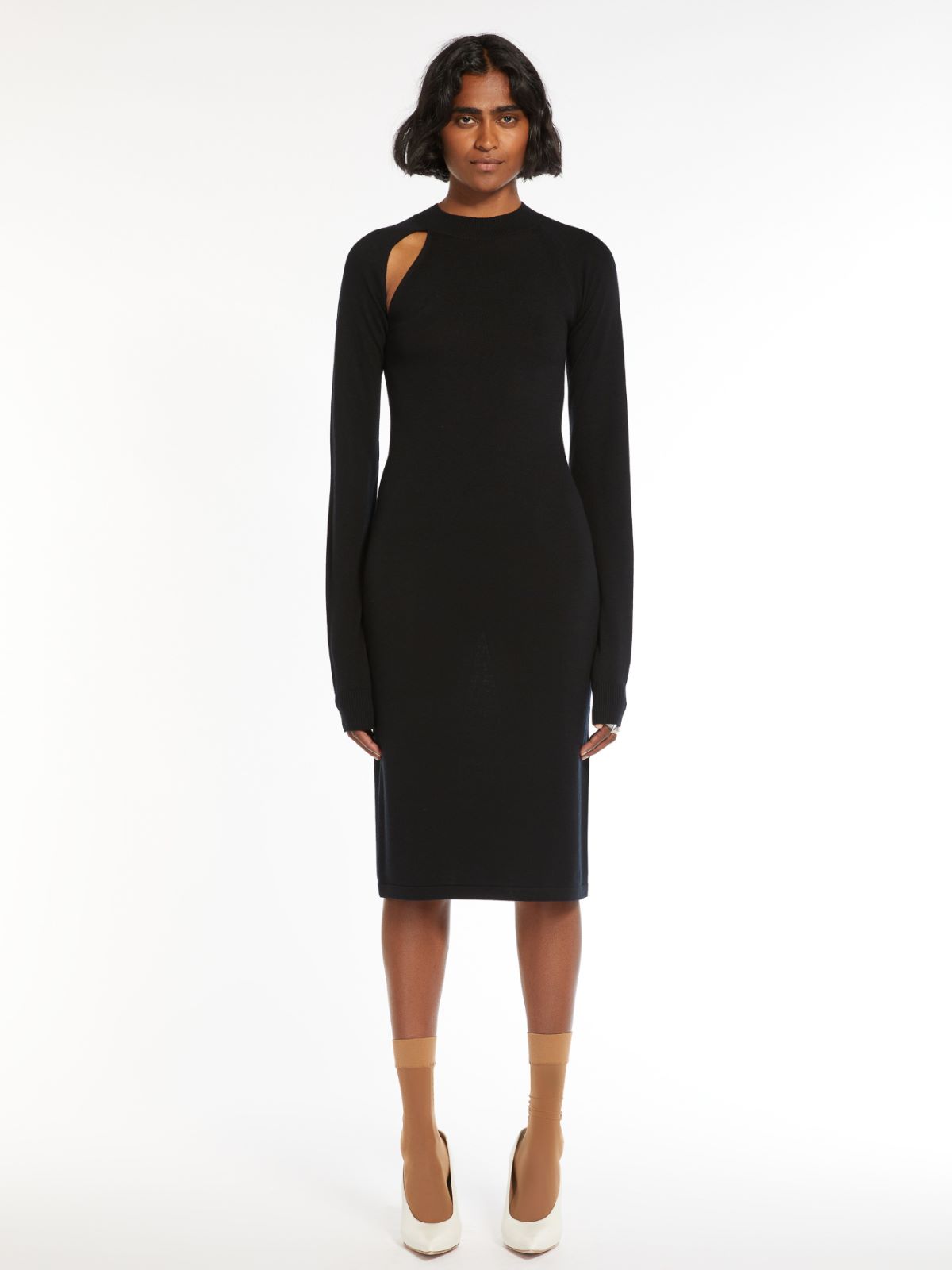 Slim-fit knitted wool and silk dress
