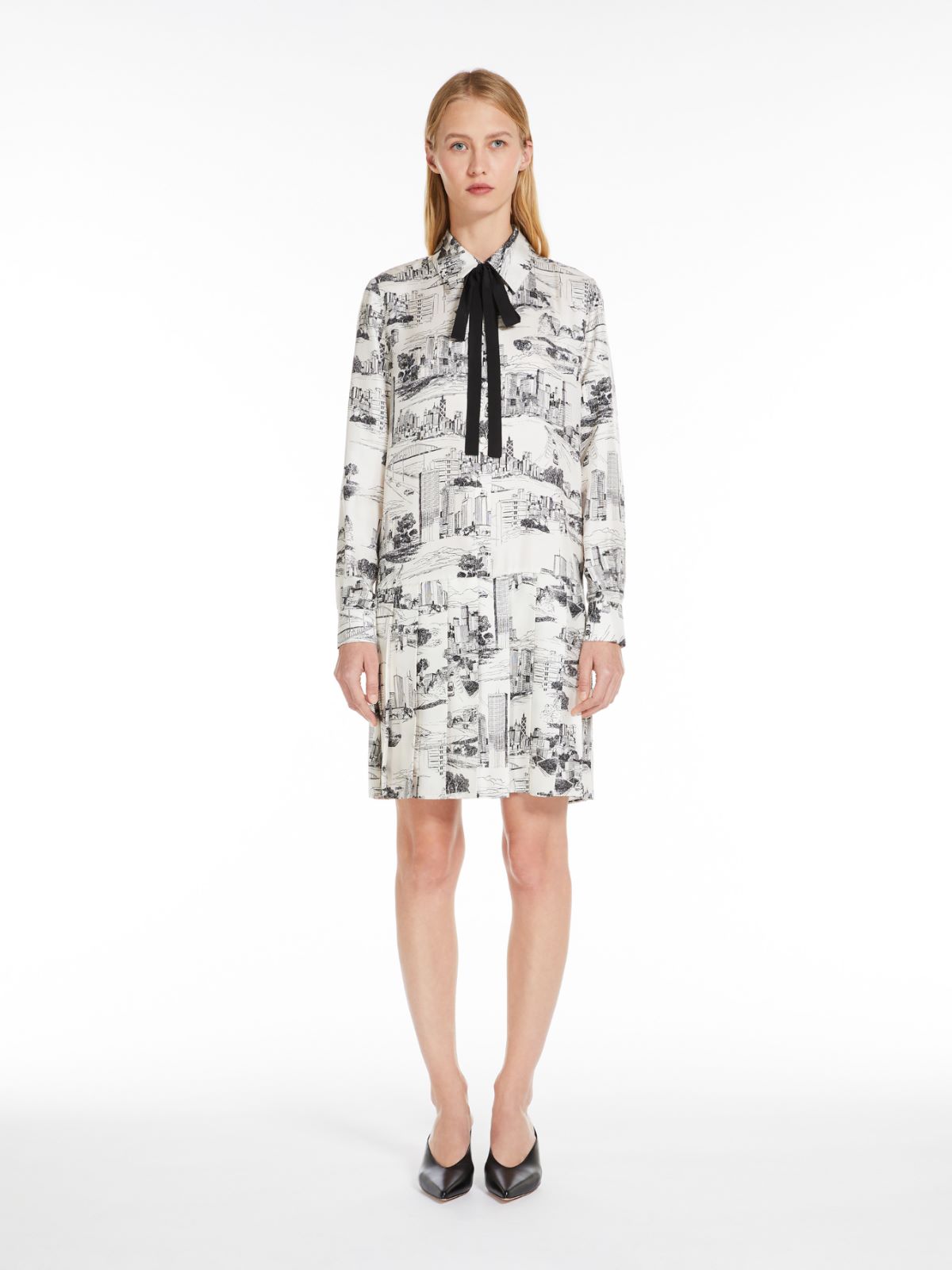 Printed twill shirt dress