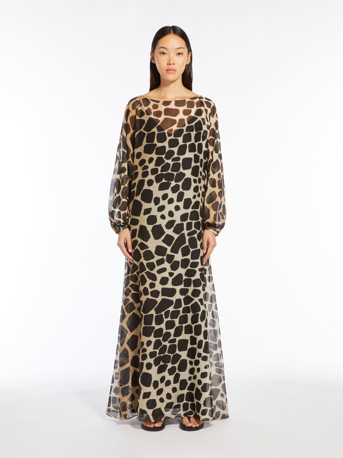 Animal-print muslin kaftan dress