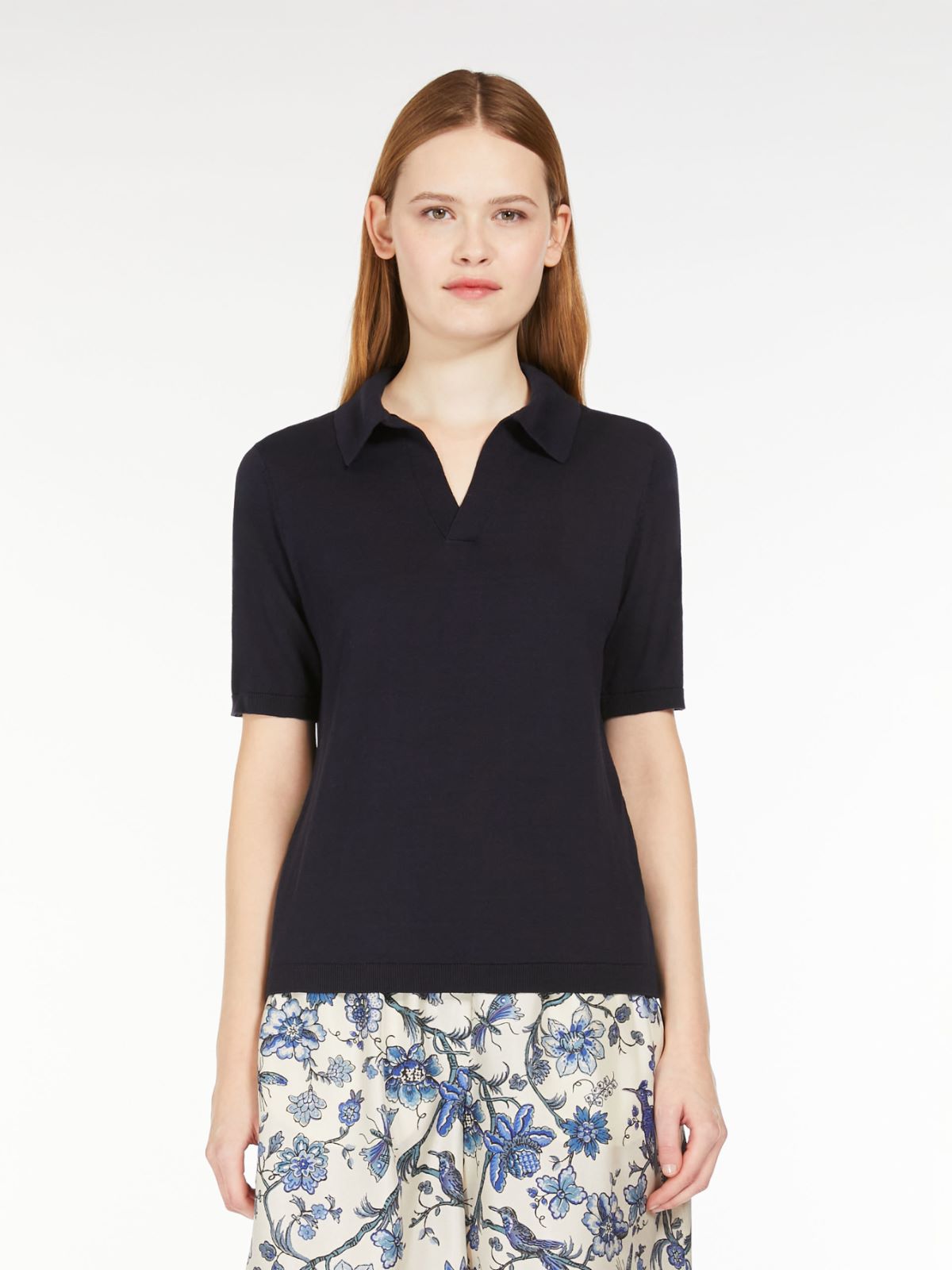 Silk and cotton yarn polo sweater