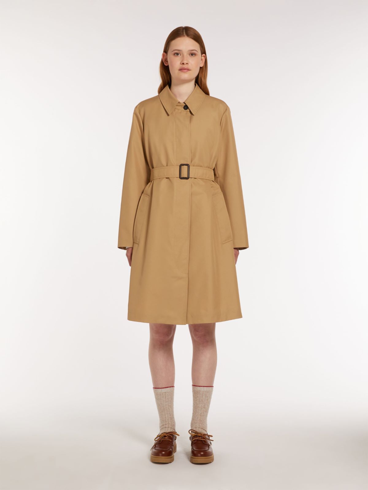 Single-breasted water-repellent gabardine trench coat