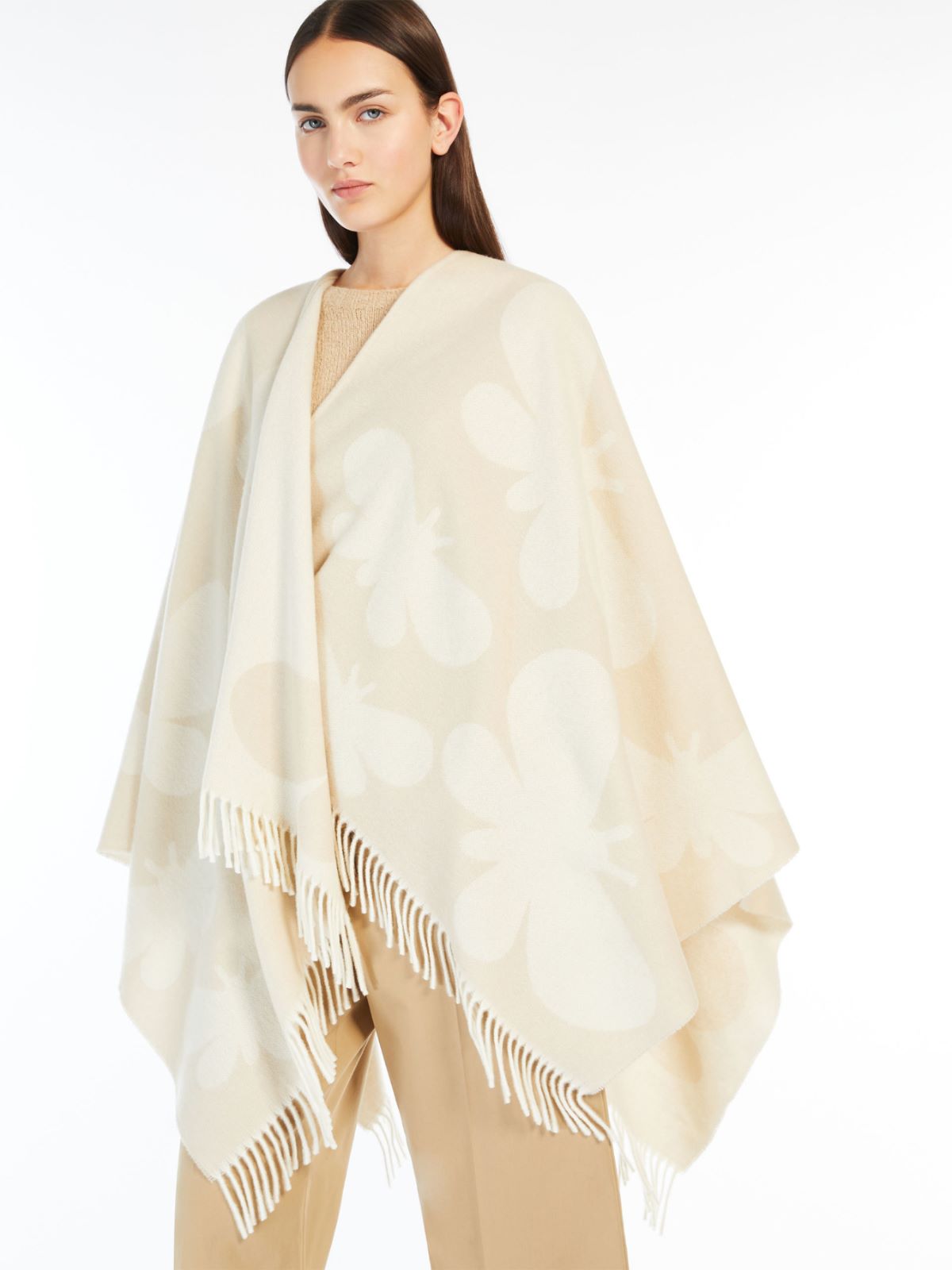 Jacquard wool poncho