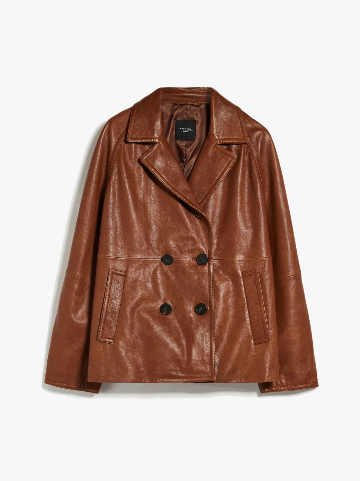 Double-breasted leather pea coat