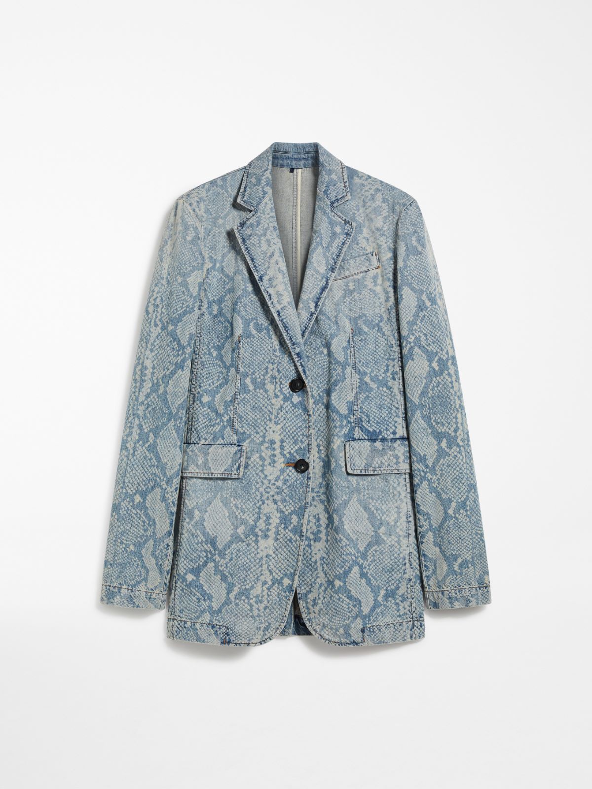 Denim blazer with python print