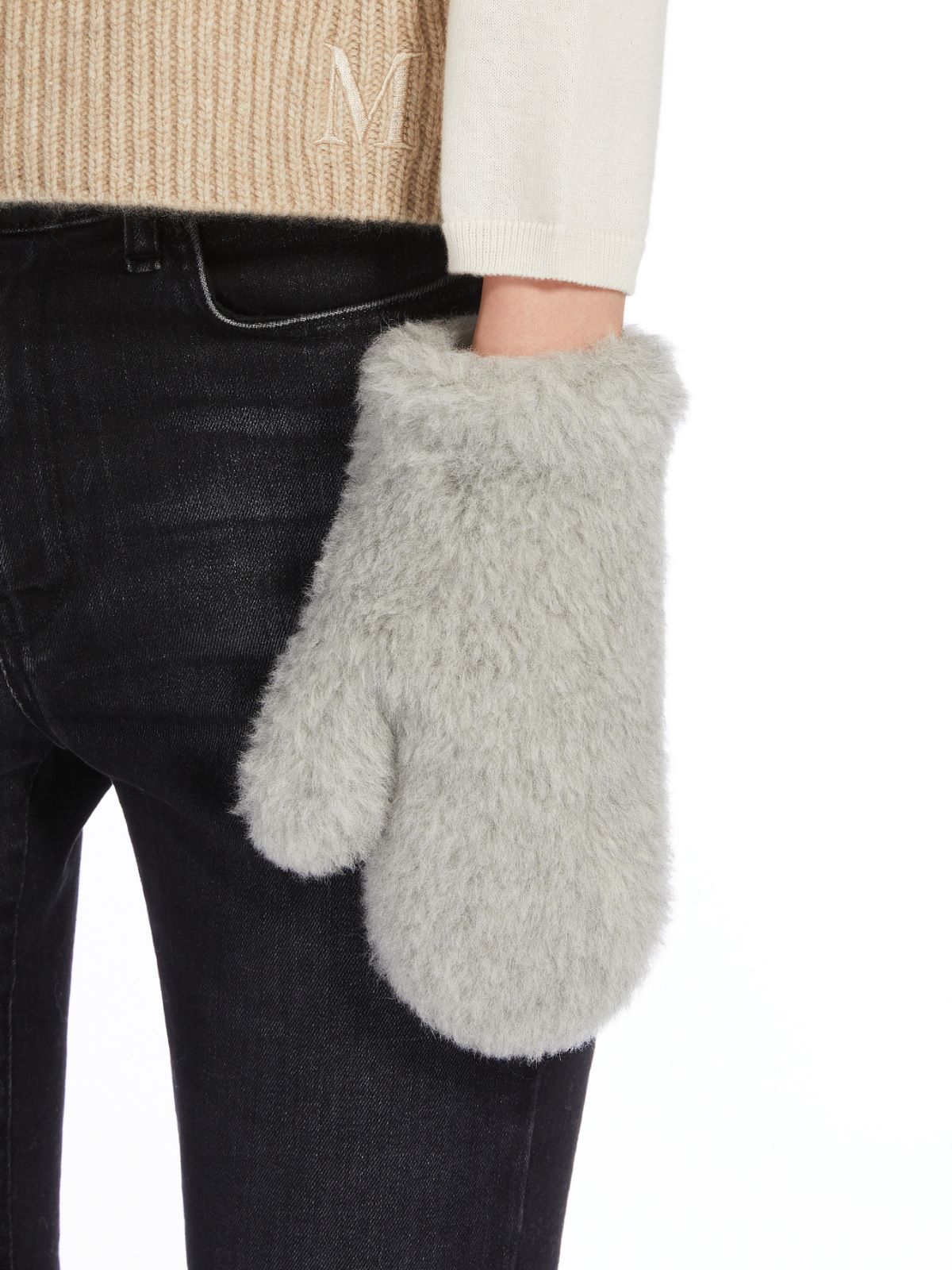 Wool and alpaca Teddy fabric mittens