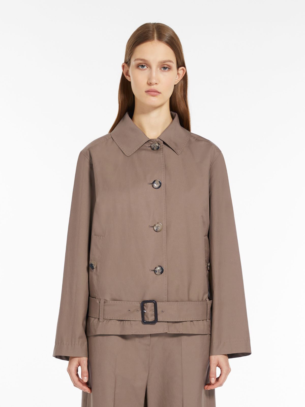 Short trench coat in water-resistant twill