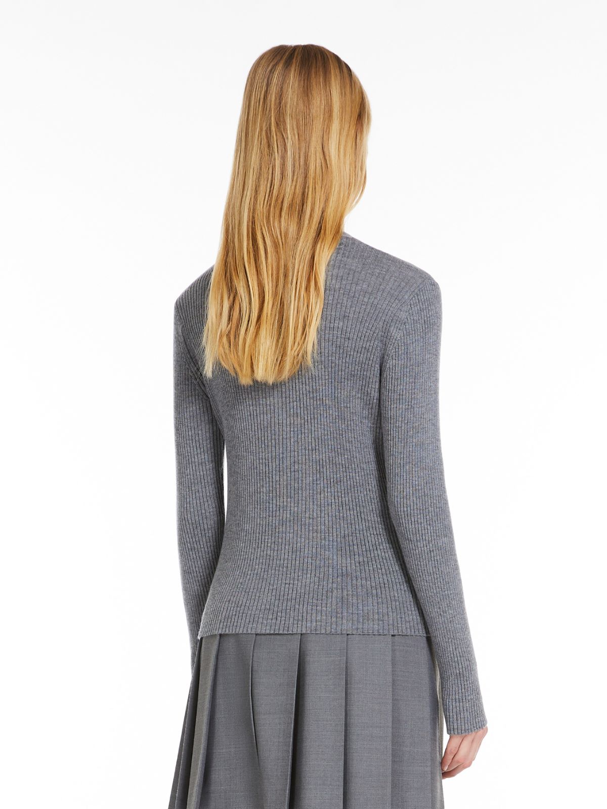 Ribbed wool cardigan with embroidery