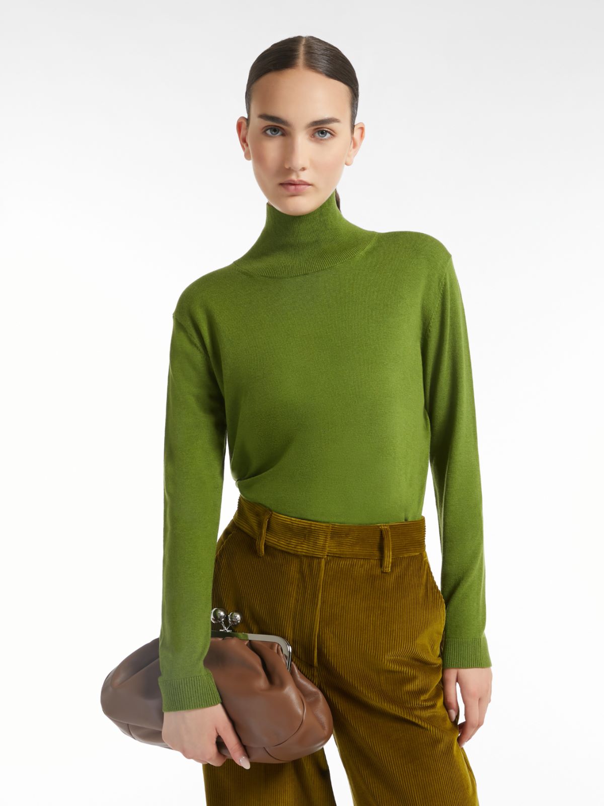 Silk and wool polo-neck sweater