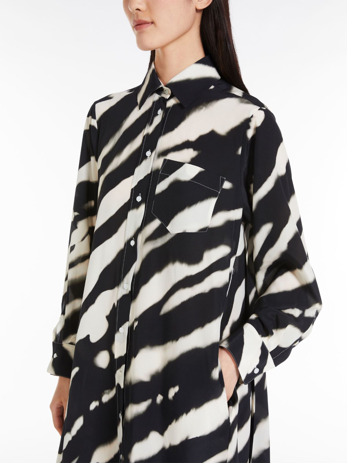 Printed crepe de chine shirt dress