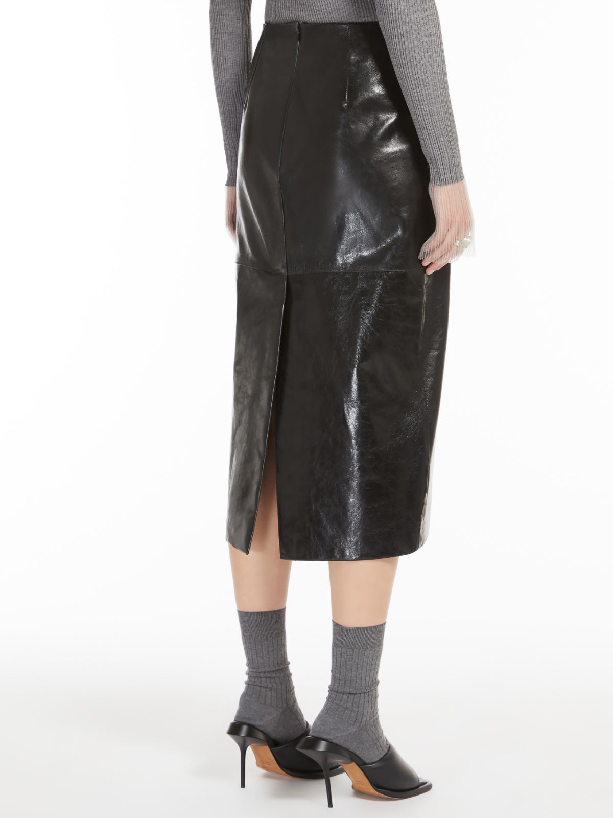 Nappa-leather midi skirt