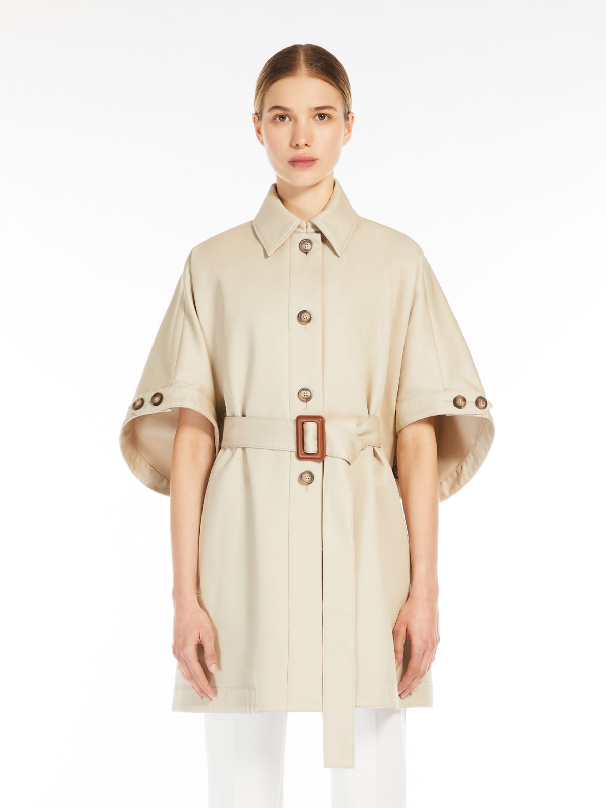 Water-repellent cotton midi cape