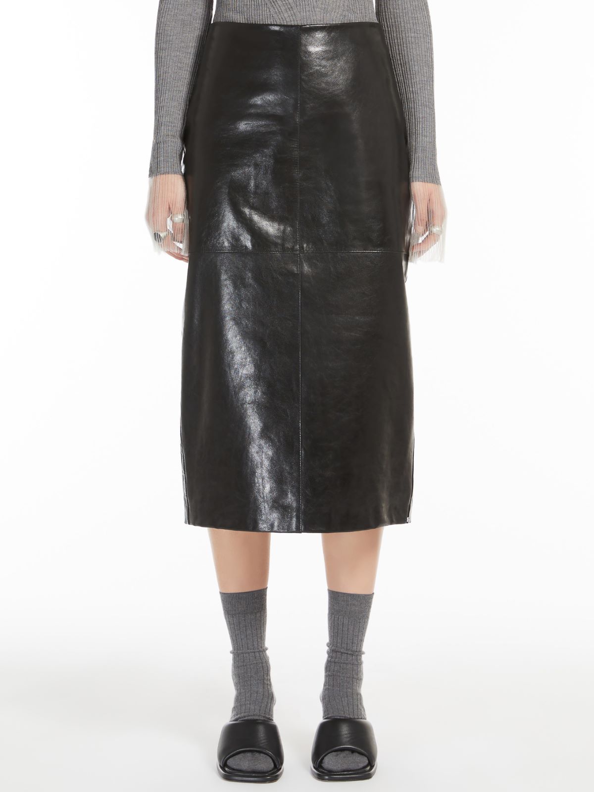 Nappa-leather midi skirt