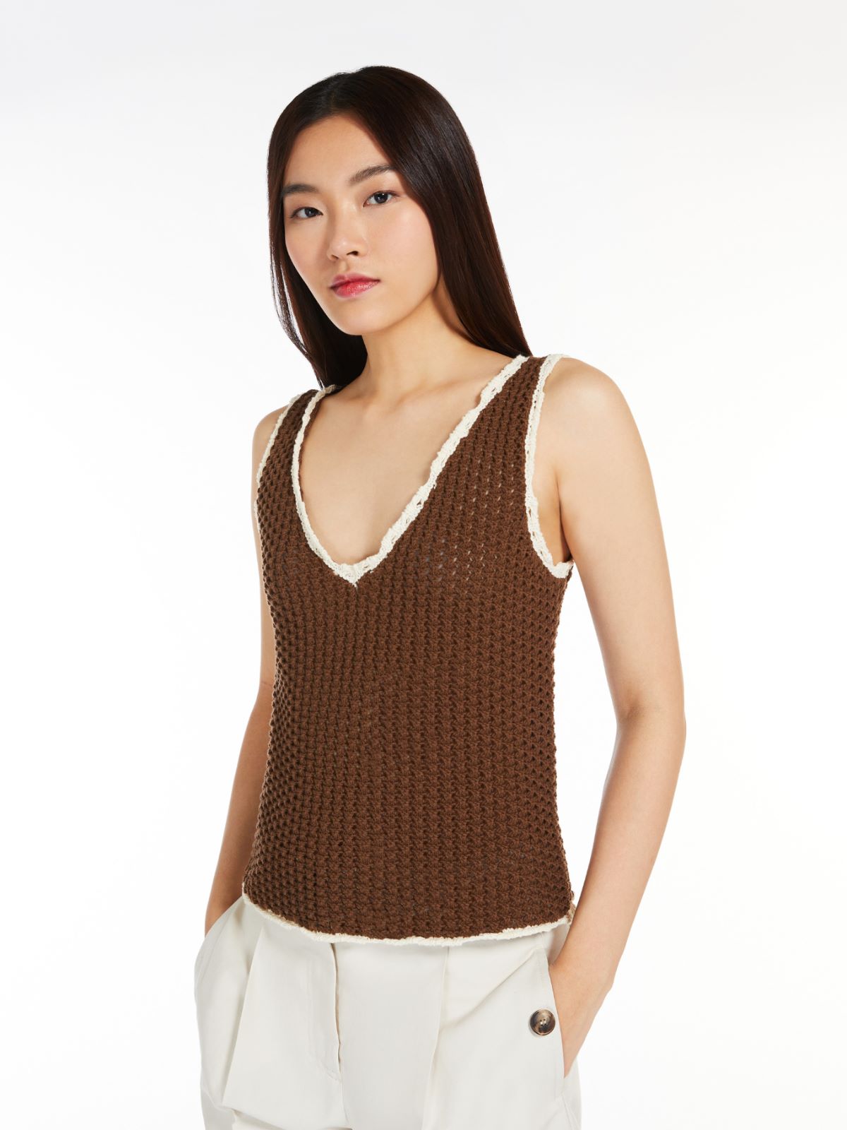 Crochet-knit cotton vest top