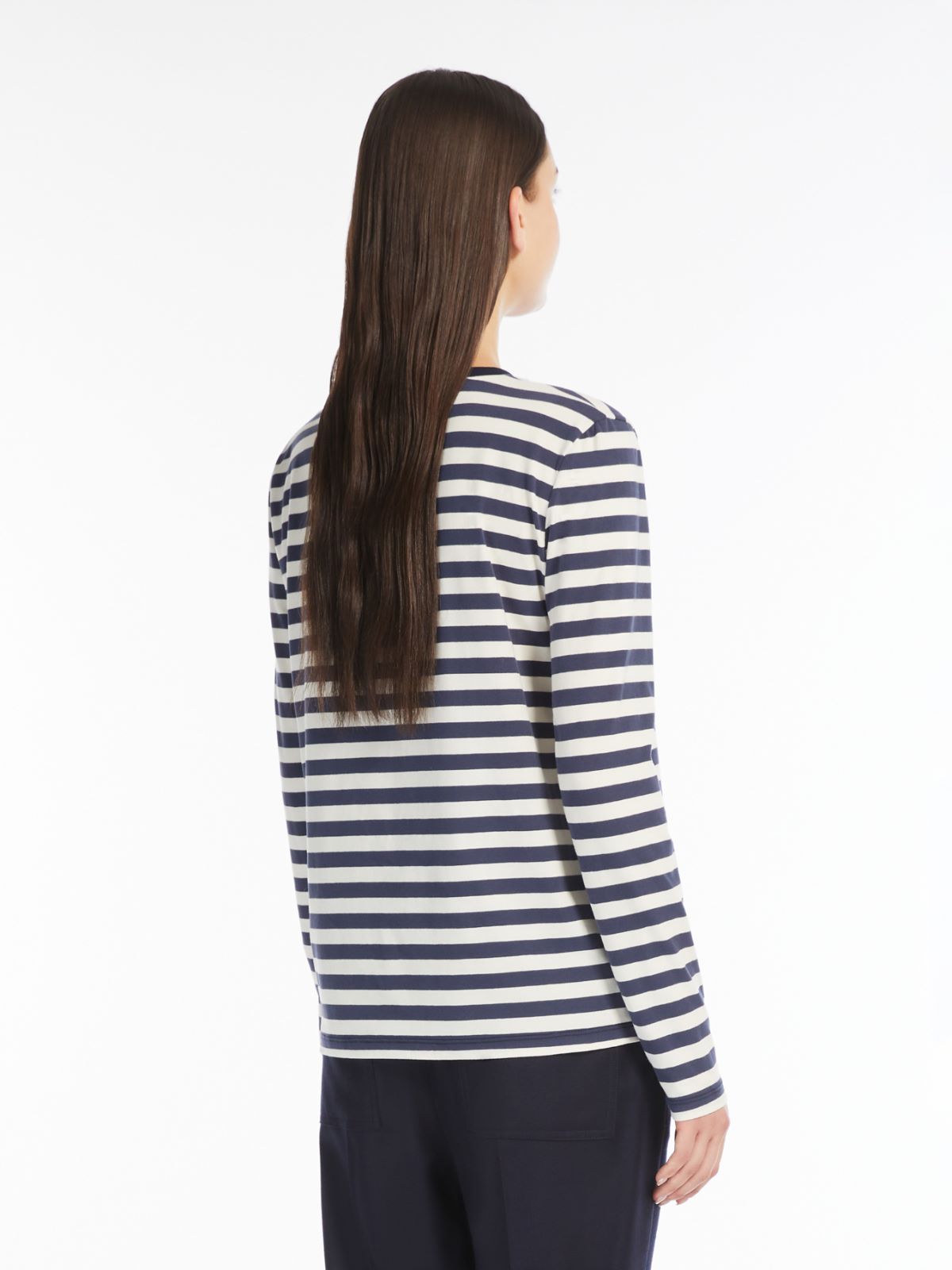 Print and embroidery-adorned cotton T-shirt