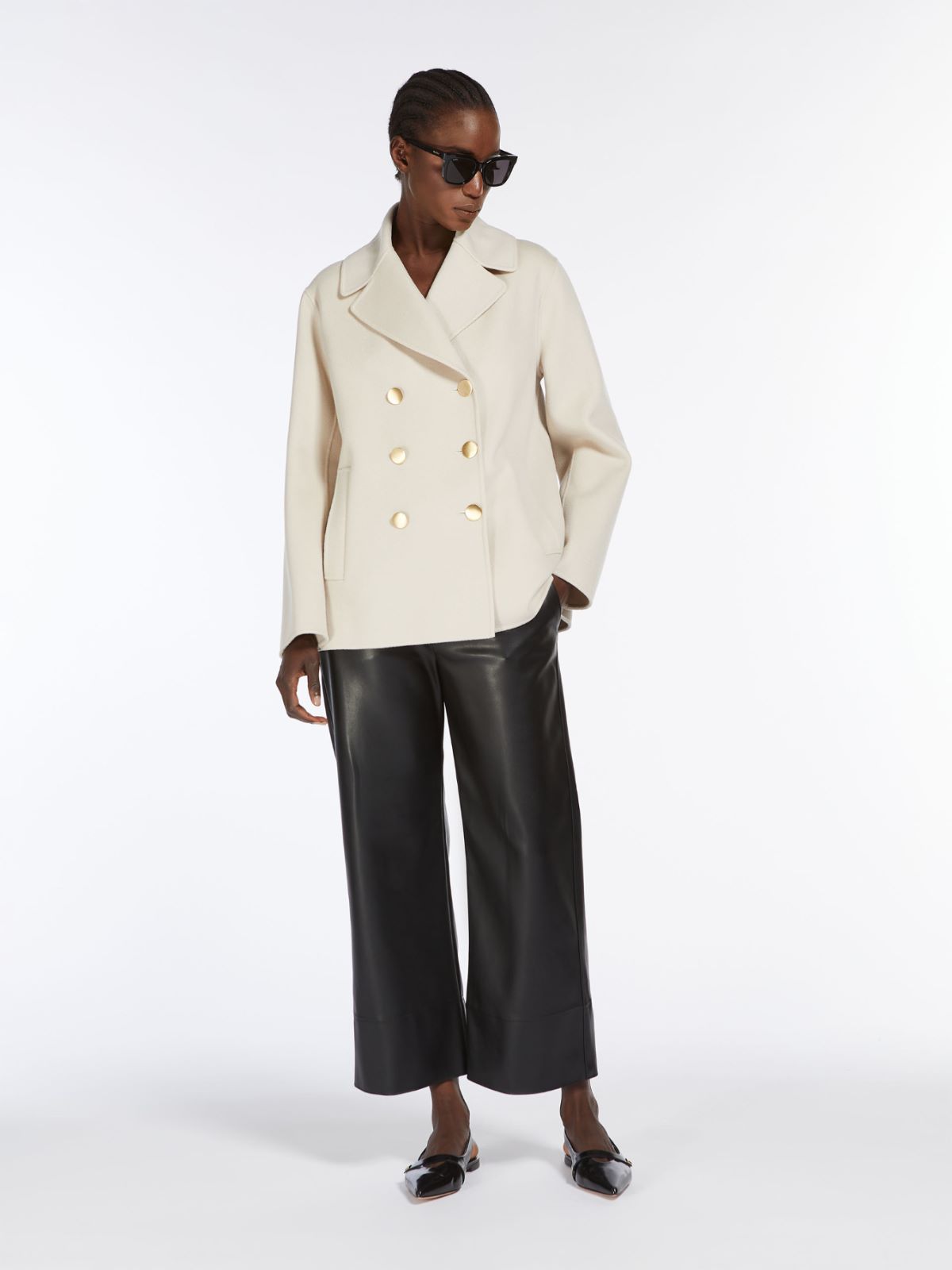 Coated fabric slim trousers