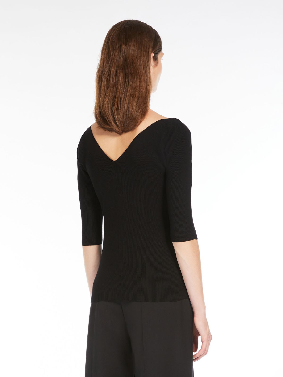 Rib-knit viscose V-neck sweater