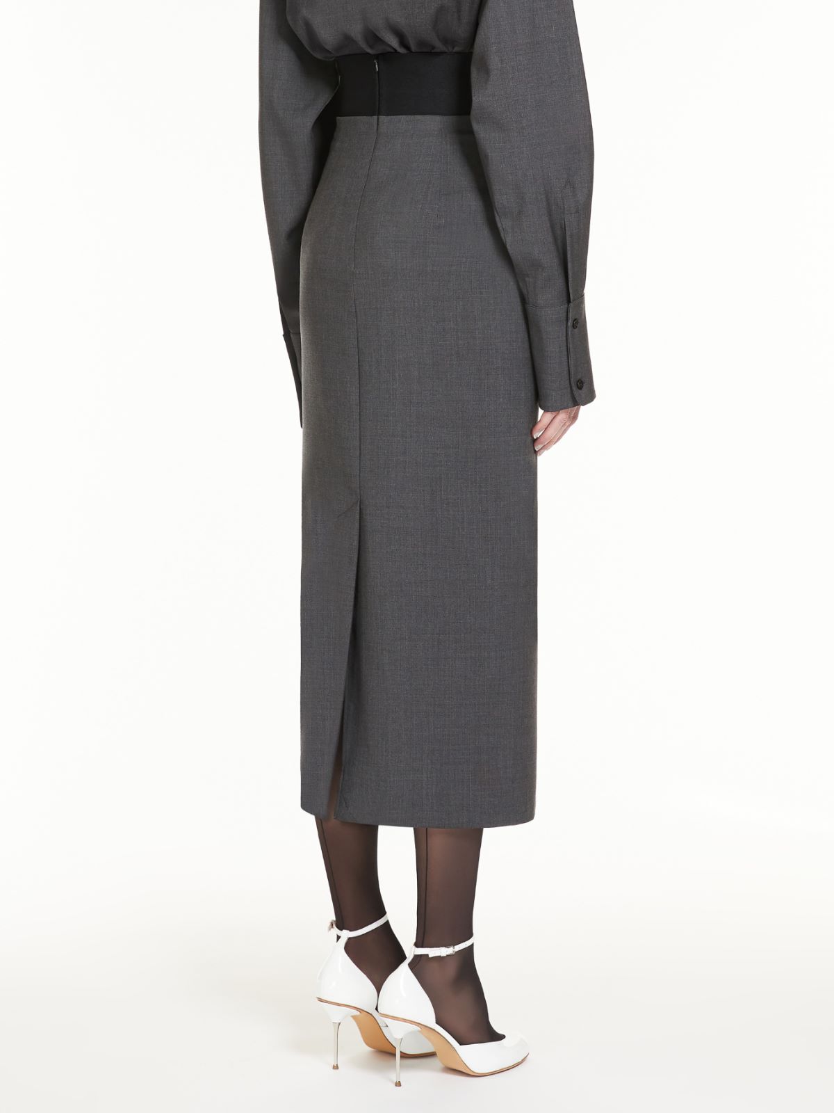 Stretch wool midi skirt