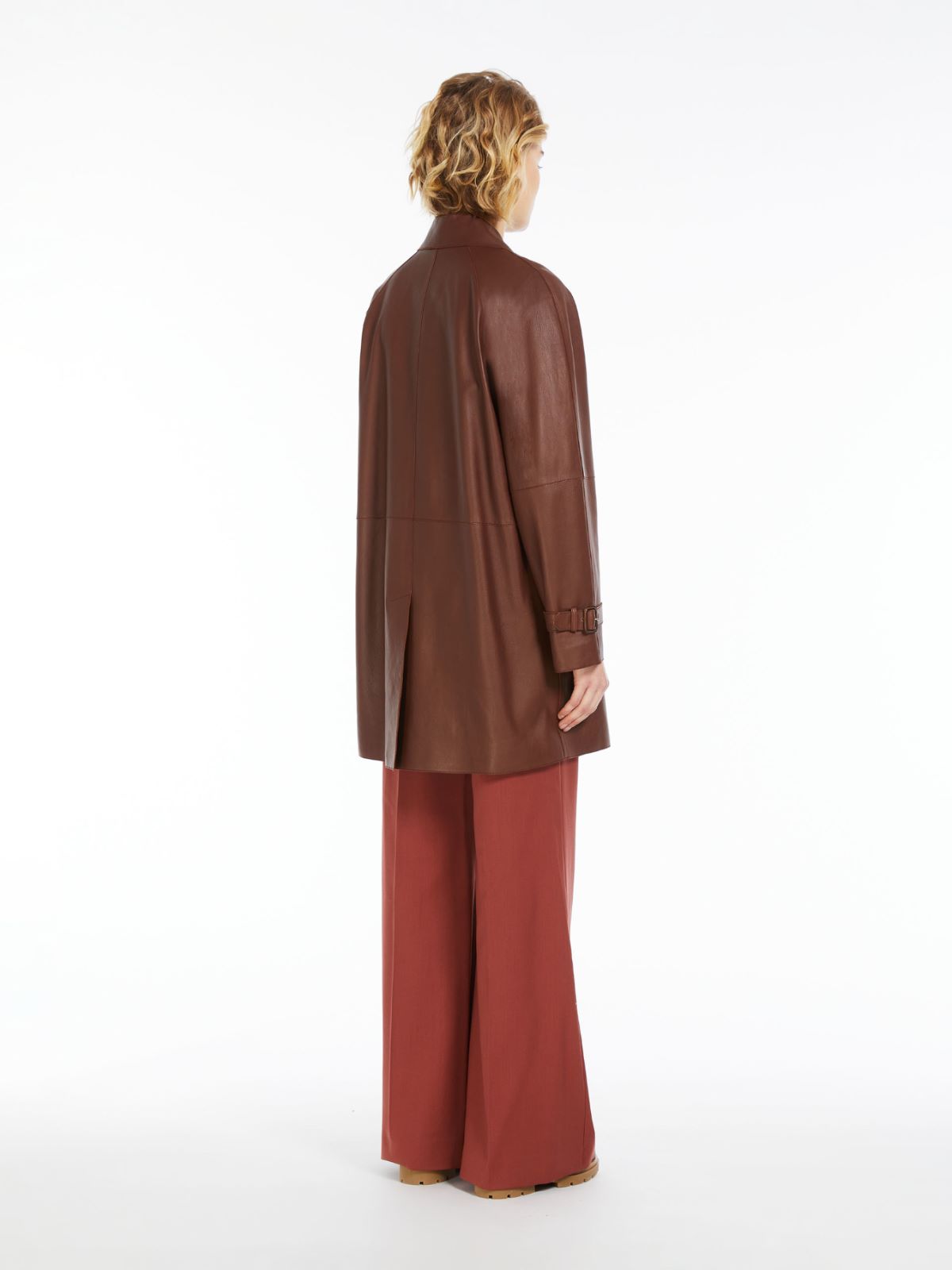 Nappa leather midi duster coat