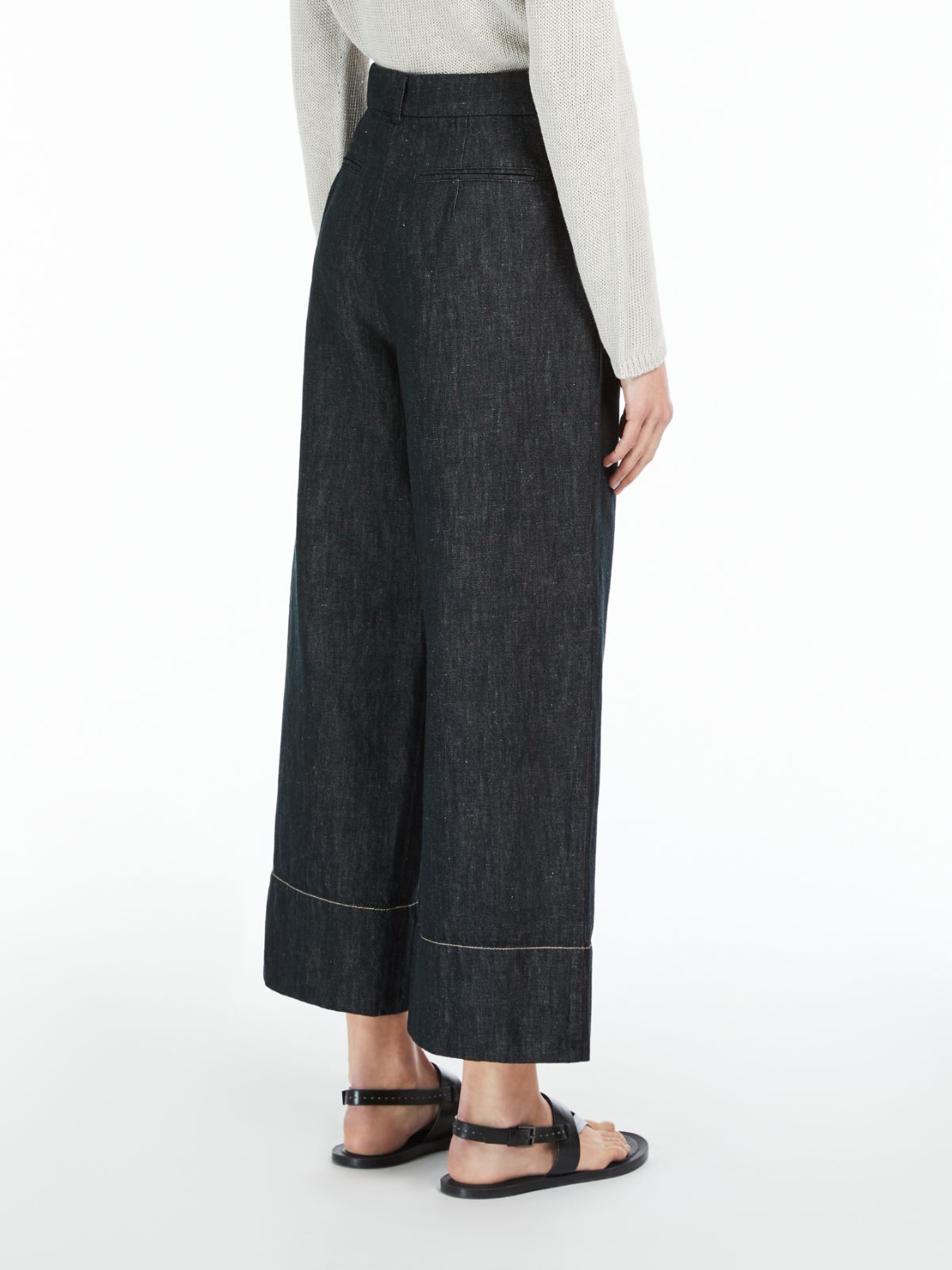 Wide-fit denim-look linen trousers