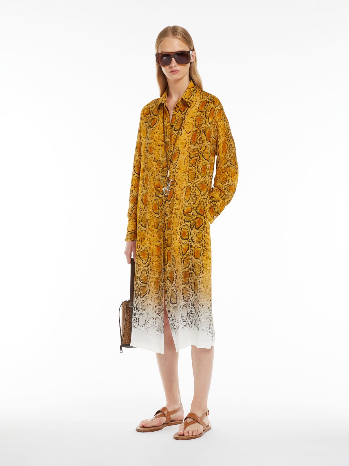 Printed silk shirt dress
