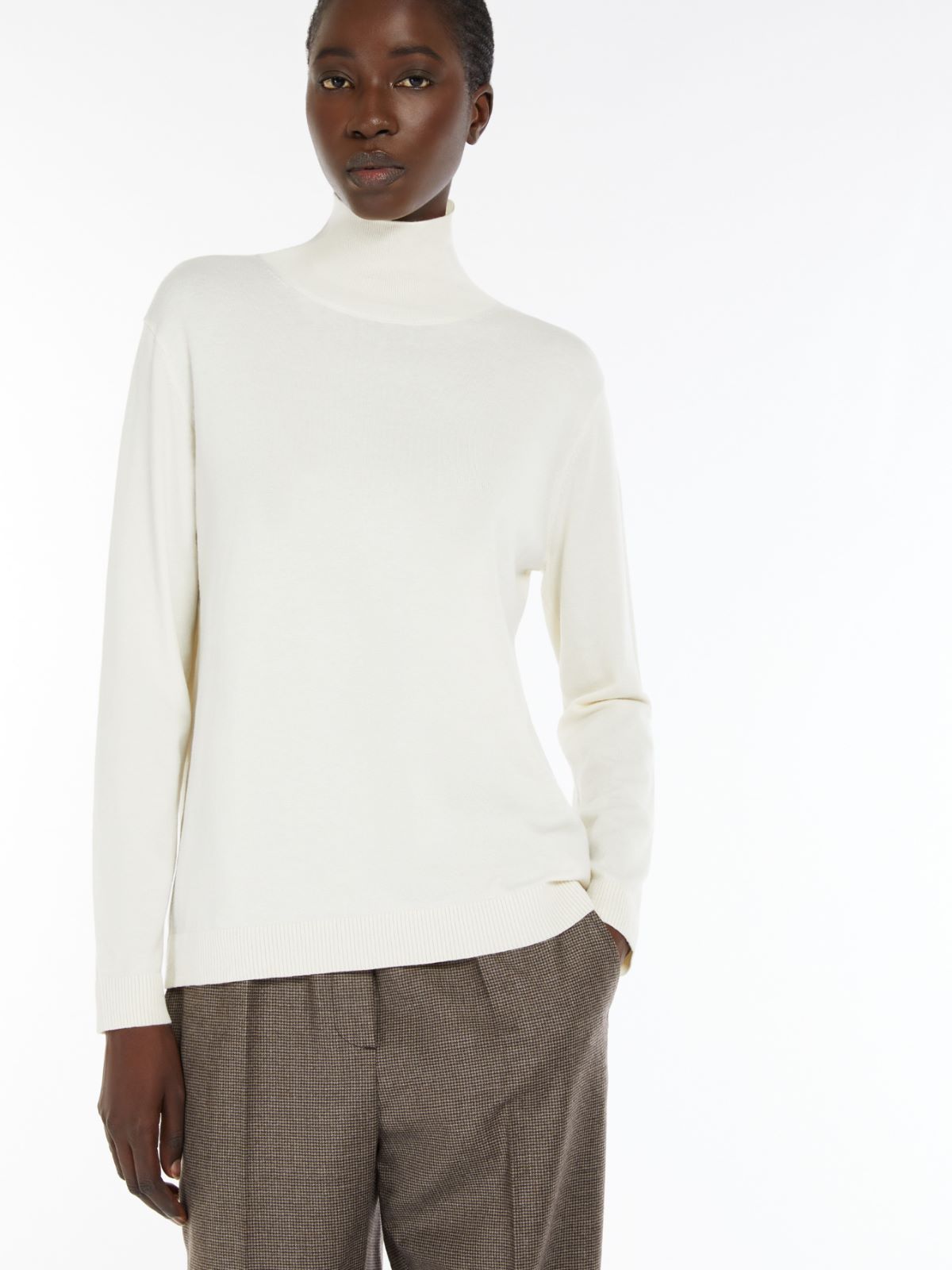 Silk and wool polo-neck sweater
