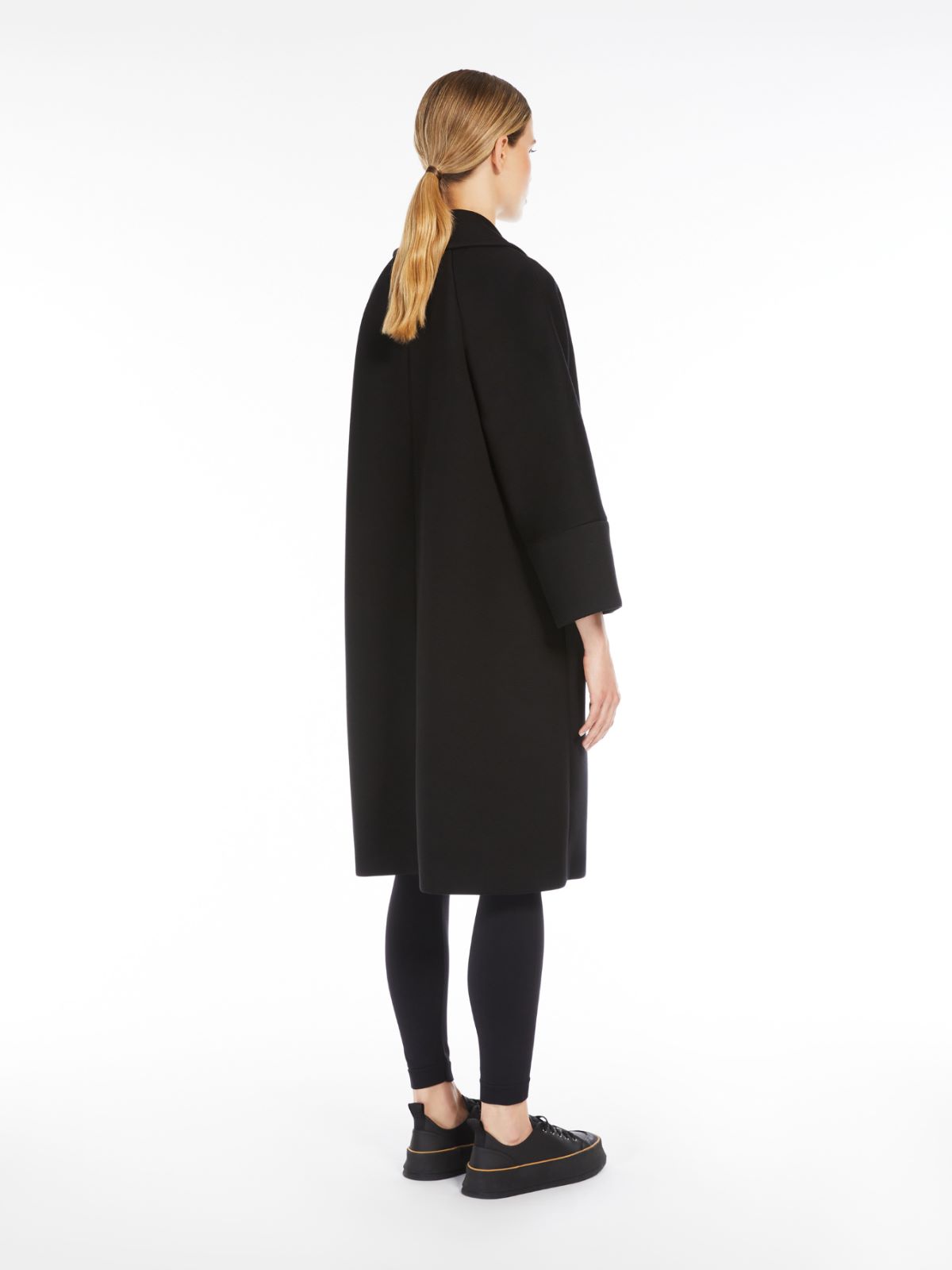 Double-breasted coat in scuba jersey