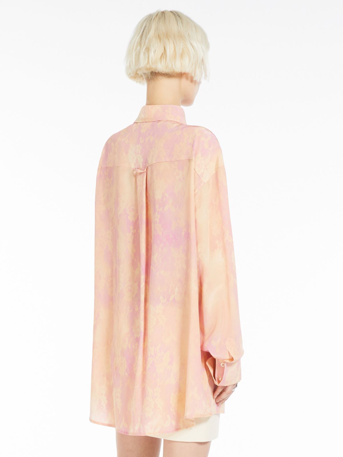 Oversized lace-print silk tunic