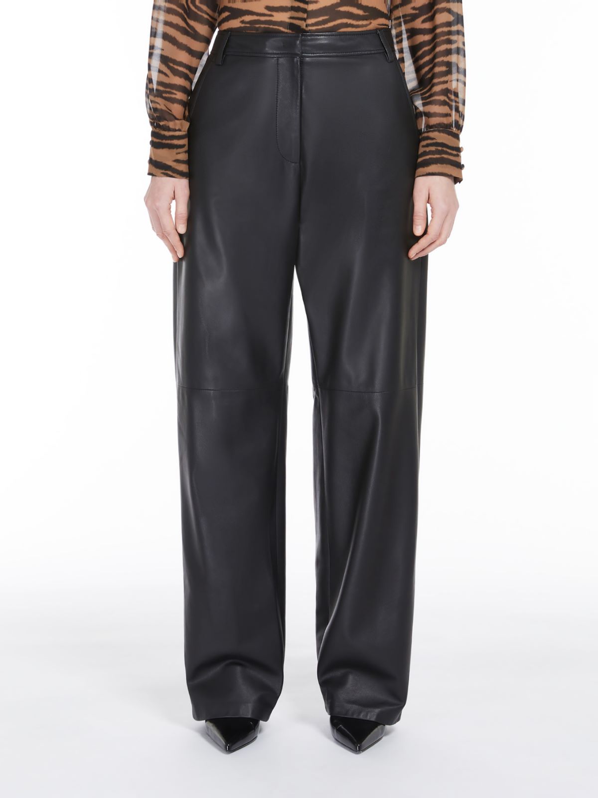 Wide-leg nappa trousers