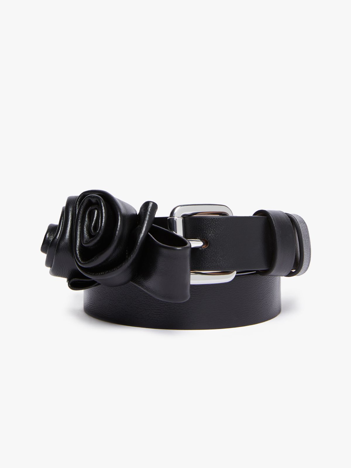 Rose-decorated Nappa leather belt